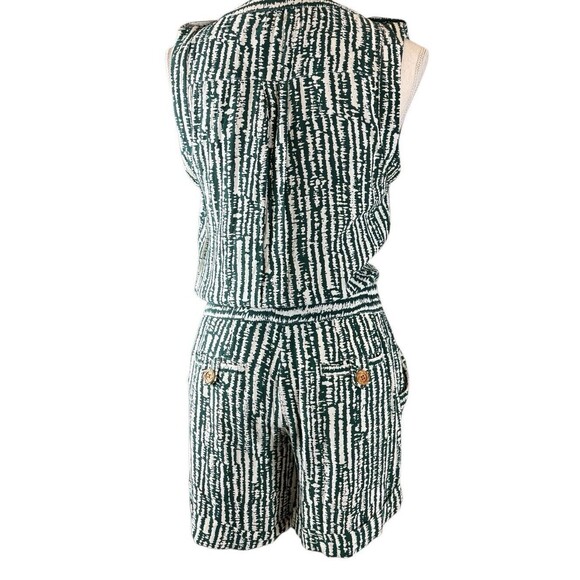 Anthropologie ETT TWA Sleeveless Romper Women's Size 0 Green & White Pockets - Picture 2 of 16